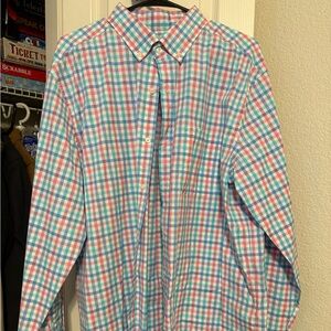 Vineyard Vines Men's Blue and Pink Checkered Shirt